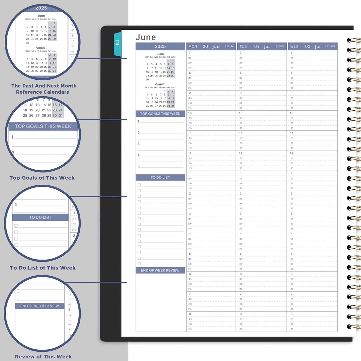 2025-2026 Weekly Appointment Book - Daily Hourly Planner 2025-2026 from Jul. 2025 - Jun. 2026, 8.5" x 11", 15-Minute Interval, Monthly Tabs, Leather Cover, Perfect for Your Life