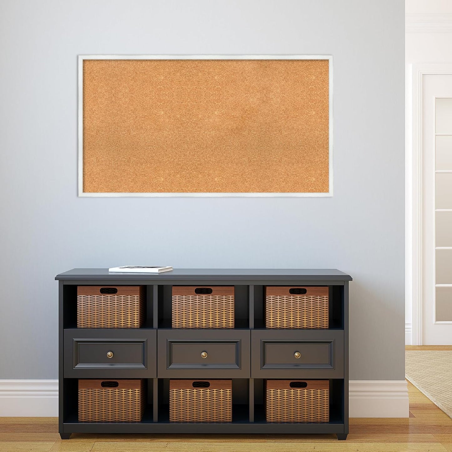 Amanti Art Natural Cork Board for Wall, 25x45 Vision Board with White Frame, Oversize Corkboard Office Decor for Home Organization, Country Rustic Corkboard Pinboard to Display Items for Home