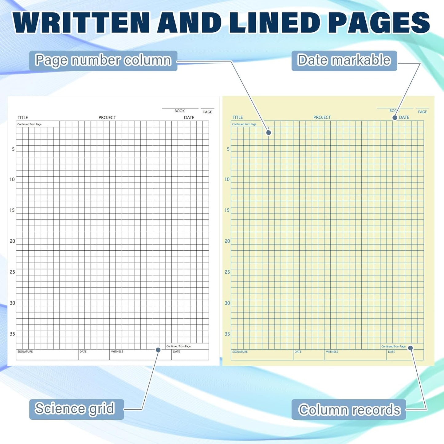 2 Pack Carbonless Lab Notebook Carbon Copy 8.5'' x 11'' Laboratory Engineering Chemistry Computation Notebook Science Grid Contains 50 Set Pages 100 Sheets Total Coil Binding(Blue)