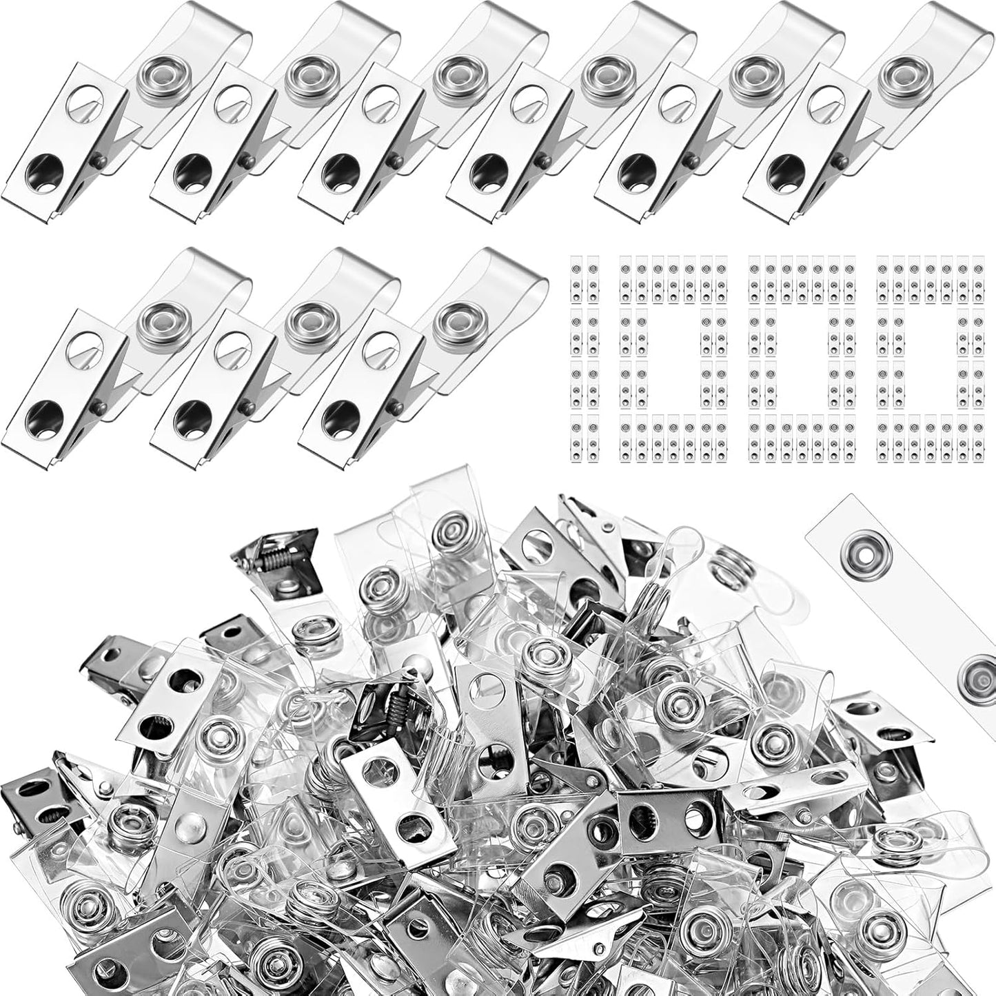 Seajan 1000 Pcs Metal Badge Clips Bulk Double Hole Name Tag Clips with Clear PVC Straps Alligator ID Strap Clips for ID Cards Holders Office School Supplies