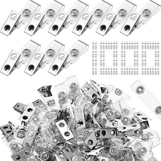 Seajan 1000 Pcs Metal Badge Clips Bulk Double Hole Name Tag Clips with Clear PVC Straps Alligator ID Strap Clips for ID Cards Holders Office School Supplies