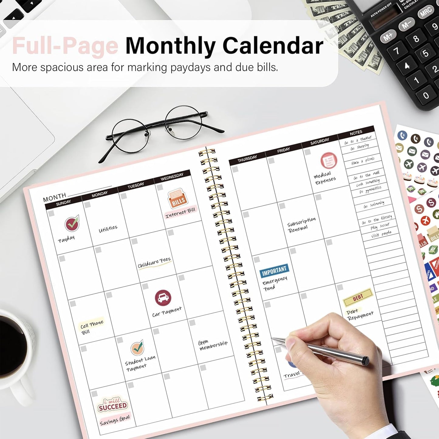 Budget Planner A5 Monthly Financial Organizer Planner with Expense Budget Book Expense Tracker Notebook Accounting Book to Manage Your Money Effectively, Start Anytime, 1 Year Use, Pink