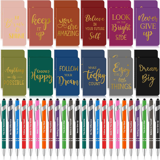 48 Pcs Bulk Motivational Pens Inspirational Notepads Set, Small Pocket Motivational Quote Notebooks and Ballpoint Pens, Mini Journals Gift Set for Kids Students Teachers School Office Prizes Supplies