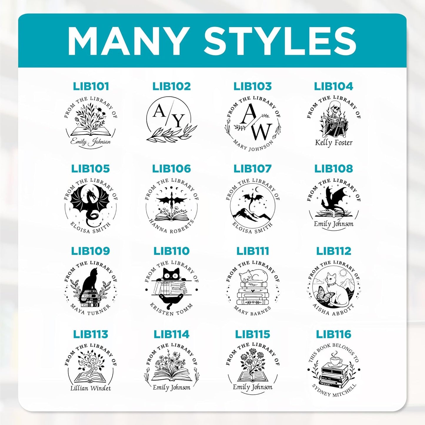 Custom Library Embosser - Style 105 - Embosser, Wood Stamp or Self Inking Stamp - Book Embosser Includes 50 Gold Seals - Custom Stamp Seal from The Library of