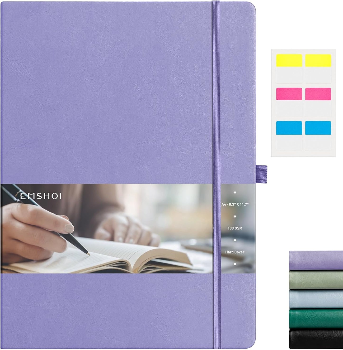 EMSHOI Lined Journal Notebook, 8.5" x 11" Hardcover Leather Journal for Women Men, 192 Pages 100 GSM Thick Paper A4 Large Journals for Writing, College Ruled Notebook for Work, Sticky Notes, Purple