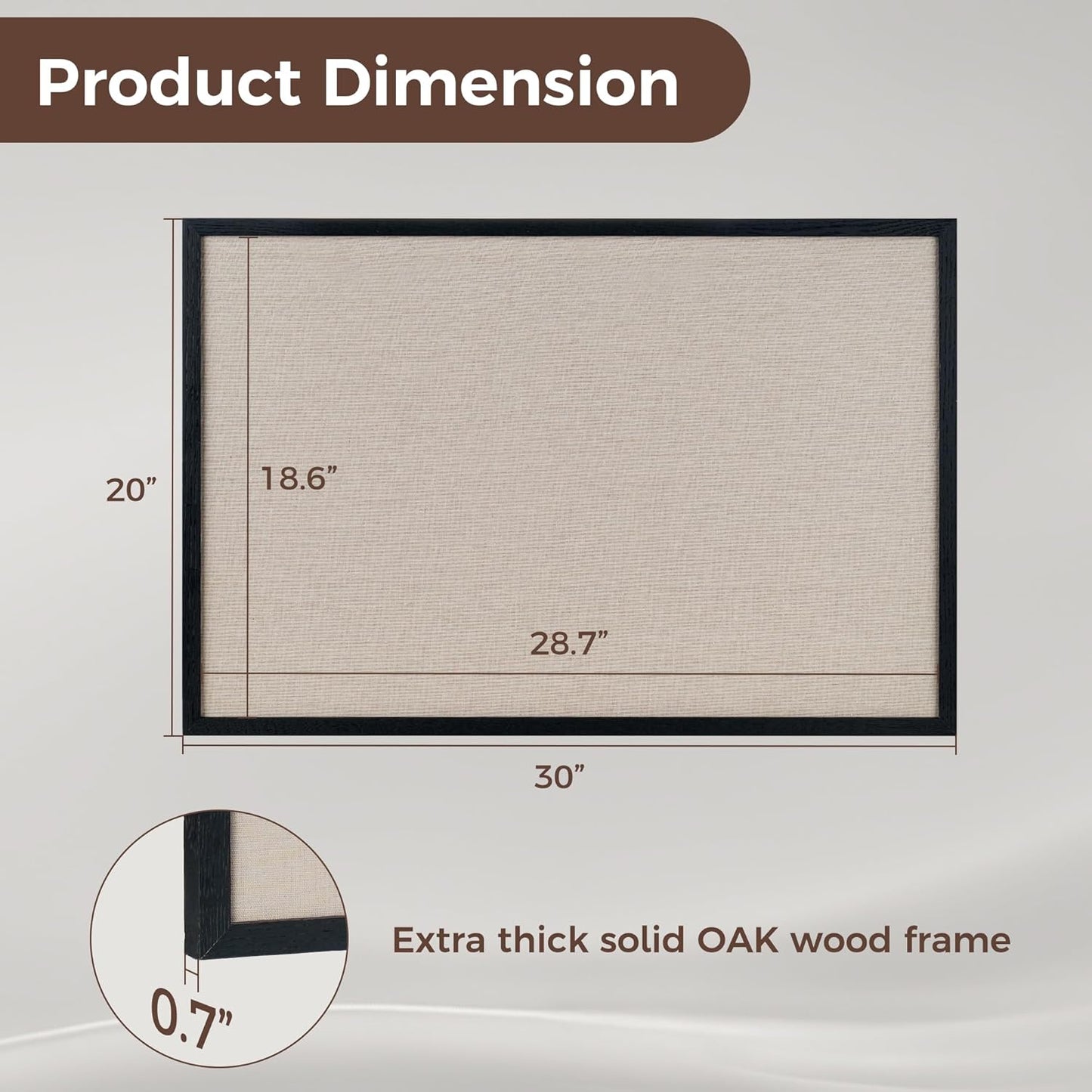 Fun Memories Cork Board Bulletin Board for Office, 20" x 30" Oak Wooden Framed Corkboard, Wall Mounted Notice Pin Board for School Home & Office, Black