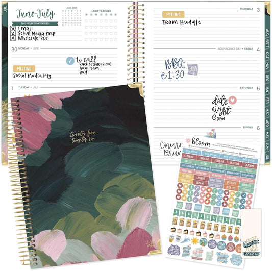 bloom daily planners HARDCOVER 2025-2026 (8.5" x 11") Academic Year Day Planner (July 2025 - July 2026) - Task Goal Organizer - Monthly & Weekly Inspirational Agenda Book - Emerald Paint Strokes