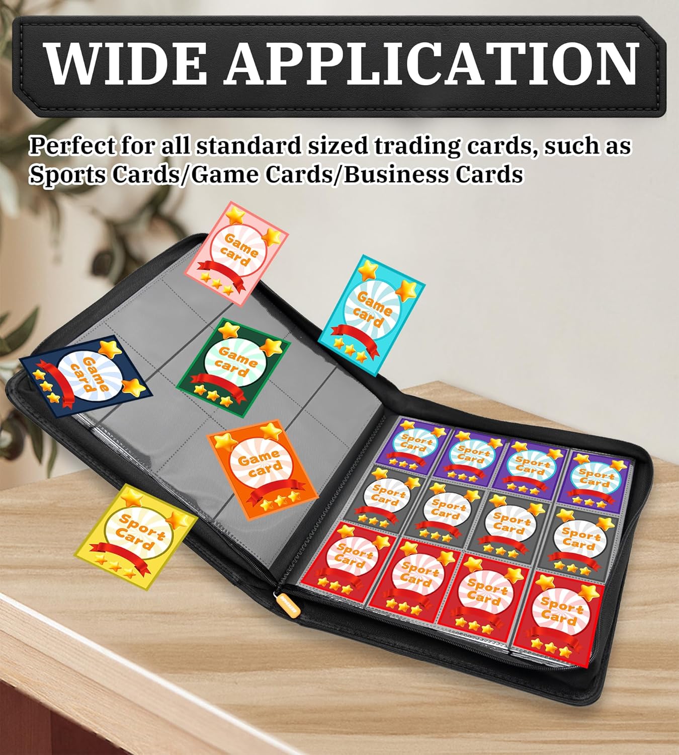 12 Pocket Card Binder, 864 Pockets Side Loading Trading Card Collection Binder, Zipper Ringless Card Holder Album for TCG, Sports, Game Business Cards, Black