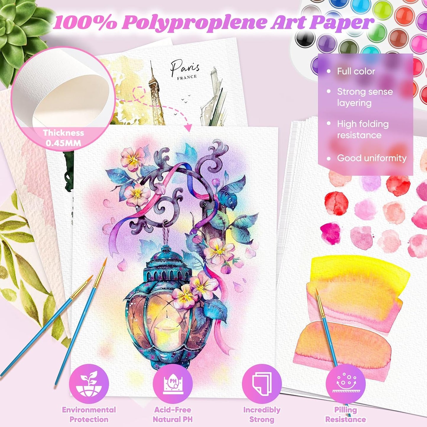 128 Sheets Watercolor Paper, Easter Basket Stuffers, 8.5"x11" Cold Press Water Color Paper, 140lb/300gsm Artist Sketch Easel Acrylic Painting Drawing Supplies for Watercolors, Watercolor Paint Set