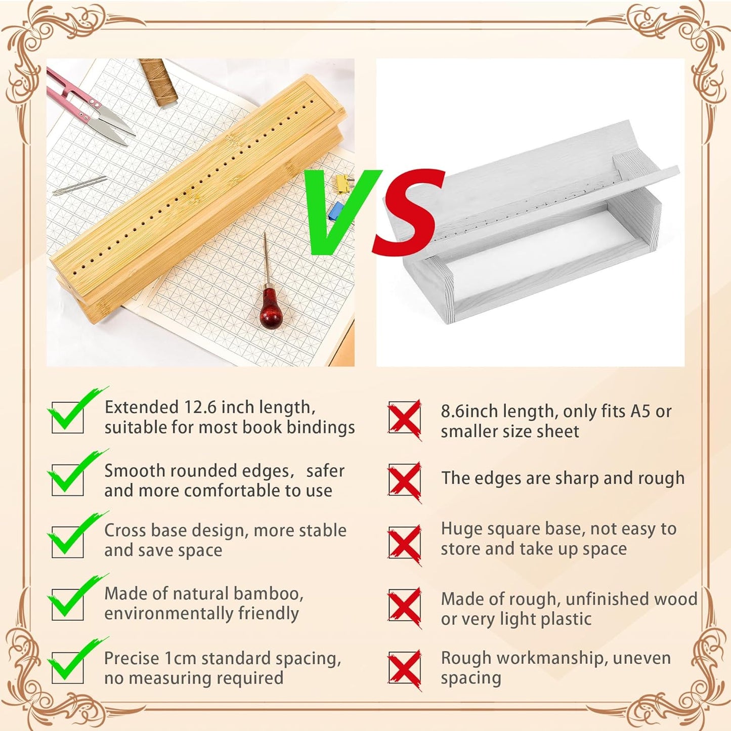 Bamboo Book Binding Cradle with an Awl, Wood Bookbinding Punching Cradle with Piercing Guide, Polished Smooth Surface, Sturdy and Durable, Easy to Use Guide