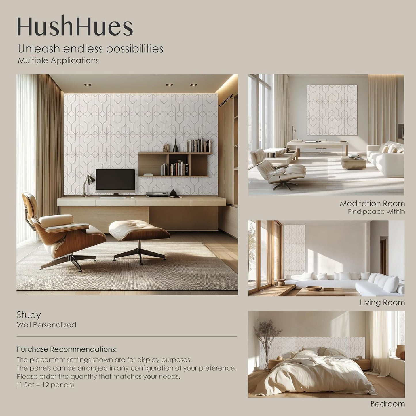 12-Pack Acoustic Panels, 16"x12"x0.4" Large Acoustic Wall Panels, Self-Adhesive Noise Absorbing Panels for Recording Studios, Off-White+Camel Decorative Acoustic Panels