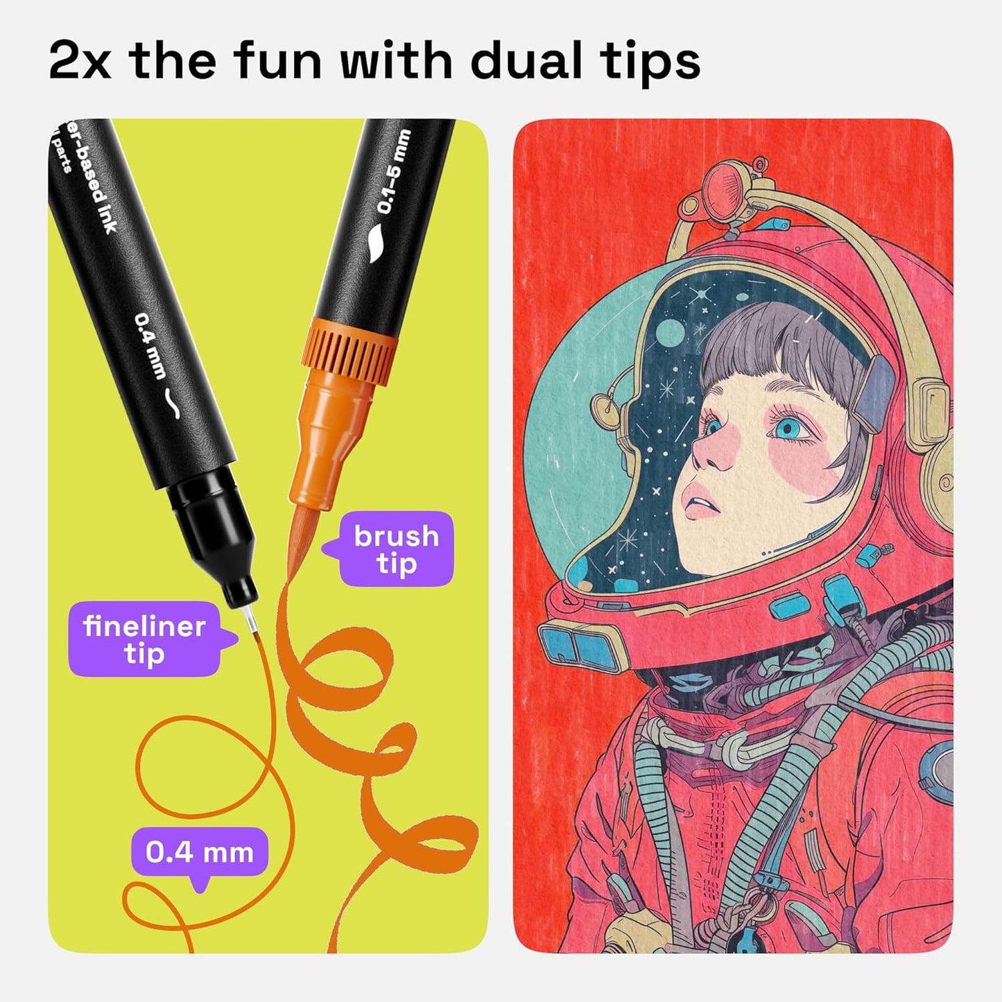 ARTISTRO 100 Brush Marker Pens Coloring Markers for Adults Brush Tip & 0.4mm Fineliner Pens Coloring Markers No Bleeding