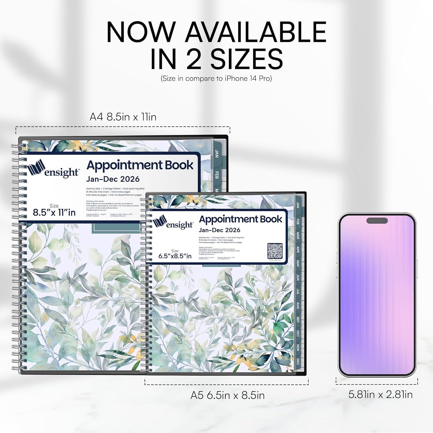 Ensight 2026 Appointment Book and Planner Ensight 6.5 x 8.5 inches Large Tabbed Daily Hourly Weekly Planner Calendar Schedule Book 30 Minute time Slots Jan 2026 Dec 2026 Floral