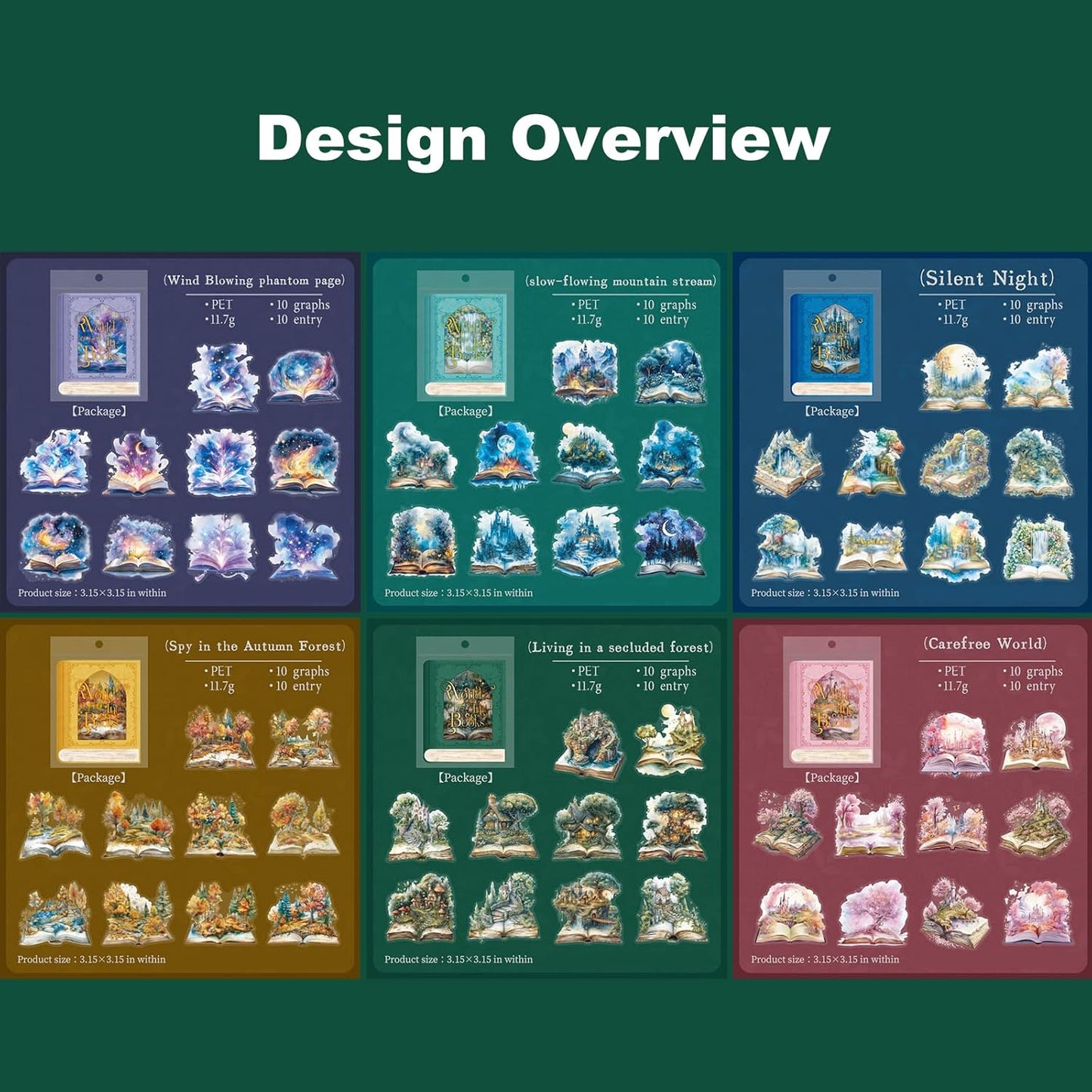 Book World PET Sticker Set, 60PCS Fantasy Scrapbook Stickers for Journaling, DIY Crafts, Planners, and Gift Decoration