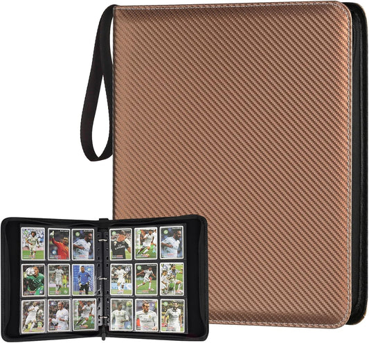 9 Pocket Card Binder, Premium Zip Trading Card Binder, 720 Double Sided Pocket PU Card Collection Binder, Collector Card Album, Card Folder for MTG, TCG, Sports Cards, Game Cards (Brown)