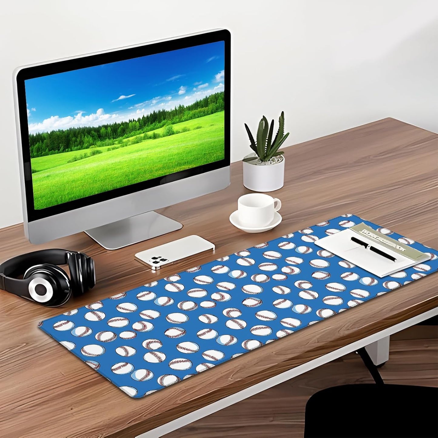 Baseball Gaming Mouse Pad, Desk Mat, Non-Slip Rubber Base Cool Aesthetic MousePads for Computer Laptop Keyboard Office School Home Desktop Accessories Decor 31.5" x 11.8"