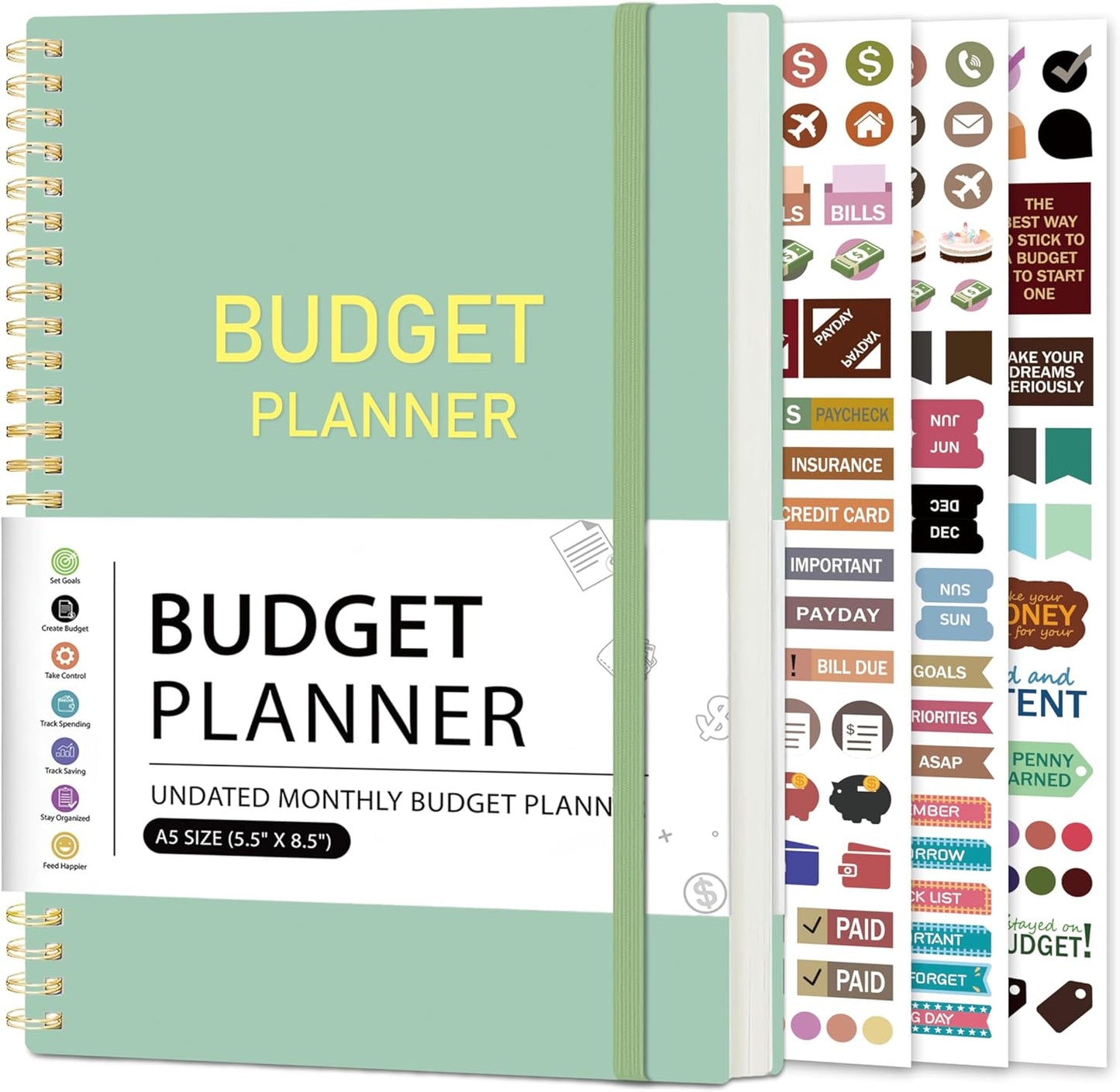 Budget Planner-Monthly Budget Book with Expense Tracker Notebook/Accounting Book, A5 Monthly Financial Organizer Planner, Manage Your Money Effectively, Start Anytime, 1 Year Use, Green