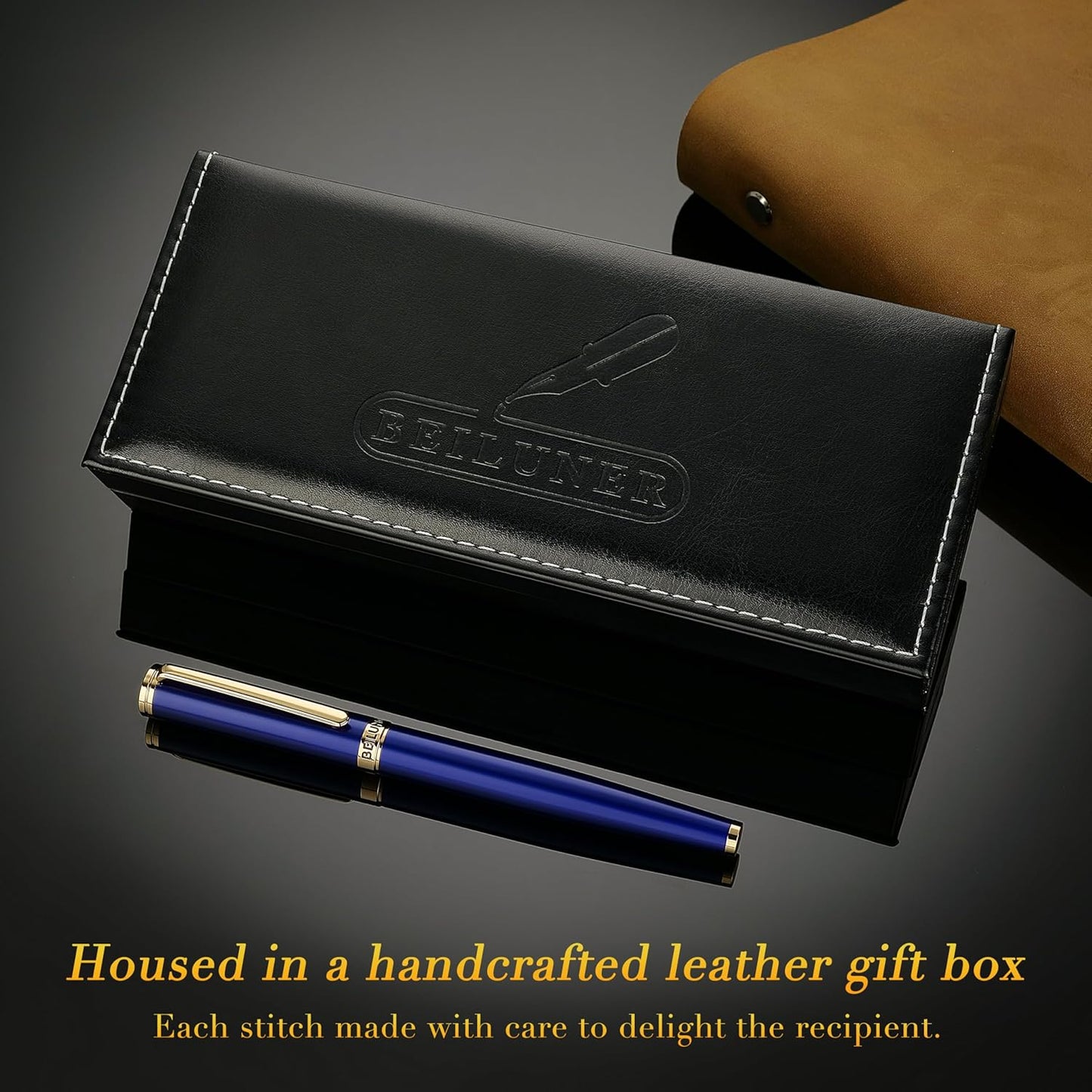 BEILUNER Blue Fountain Pen,Stunning Luxury Lacquer, 24K Gilded Nib(Fine),Gorgeous 24K Gold Accents, with Ink Converter,Fancy Gift for Men&Women-Smooth,Elegant,Graduation,Reliable,Nice Pens for Writing