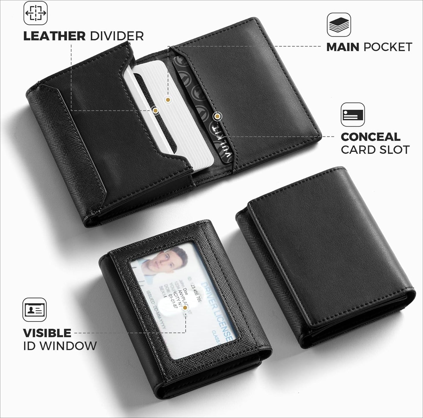Real Leather Business Card Holder Premium RFID Blocking Card Case with ID Window and Magnetic Closure Holds Up to 40 Business Cards (Black)