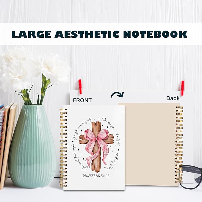 BearCake Proverbs 31 Woman Christian Notebook Journal, Preppy Christian Gifts for Women, Pink Coquette Bow Prayer Journal for Women, Bible Journaling Hardcover Spiral Notebook 5.5x8.3