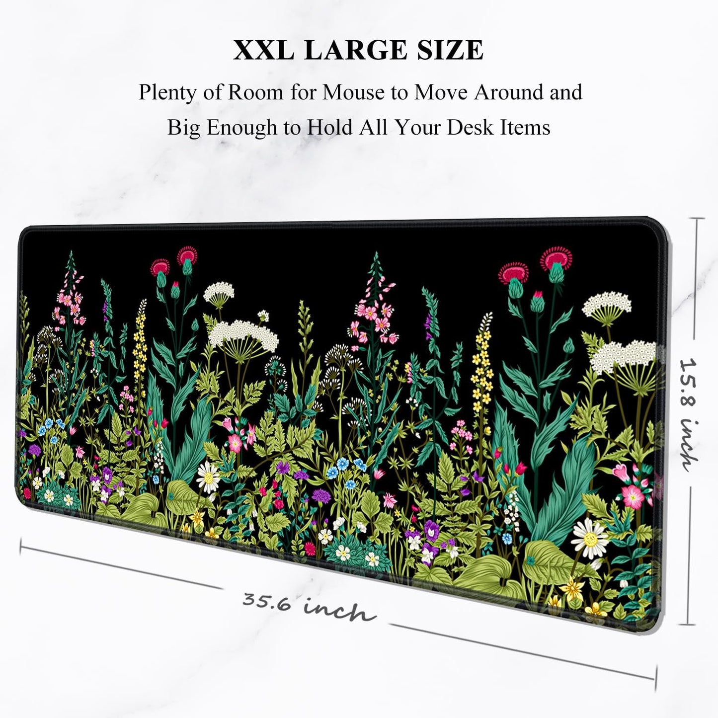 Auhoahsil Large Mouse Pad, XXL Gaming Mousepad, Desk Mat for Desktop, Thick Rubber, Big & Long Size, Stitched Edges, Full Desk Pad for Laptop & Computer, Extended 35.4 x 15.7 in, Midnight Flowers