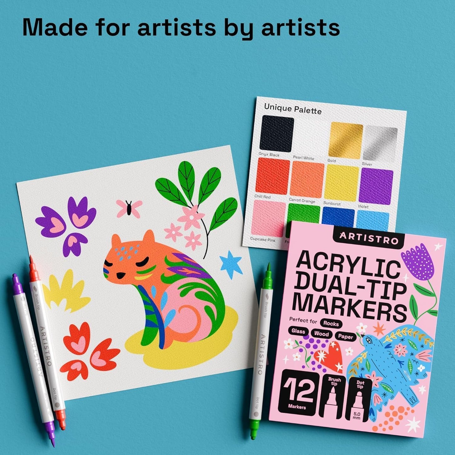 ARTISTRO 12 Wine Glass Acrylic Paint Markers - Washable Non-Toxic Dual Tip Acrylic Paint Pens for Car Window, Mirror, Ceramic