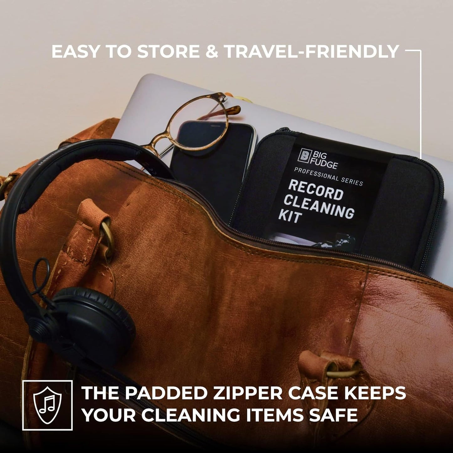 BIG FUDGE Professional Series Vinyl Record Cleaner Kit - Vinyl Record Cleaning Kit Includes Vinyl Record Brush Cleaning Fluid, Stylus Gel, Brush for Velvet, Padded Storage Case