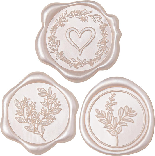 60 Pcs Champagne & Pink Wax Seal Stickers Self-Adhesive Envelope Seals Stamp Stickers, Perfect for Wedding Invitations Seating Chart Christmas Gift Wrapping 3 Designs in 1 Pack