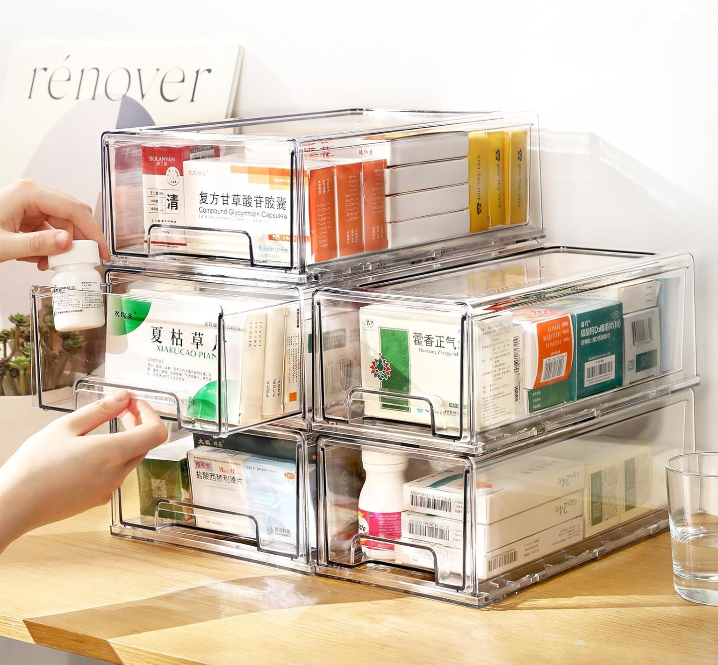 clear Drawer-Type Plastic Storage Box Bins Organizer，Family First Aid Kits Medicine cabinet Box Organizer,Closet ，Shelf，Ointments, Adhesive Bandages，Cosmetics,Office Items (clear, 4L)