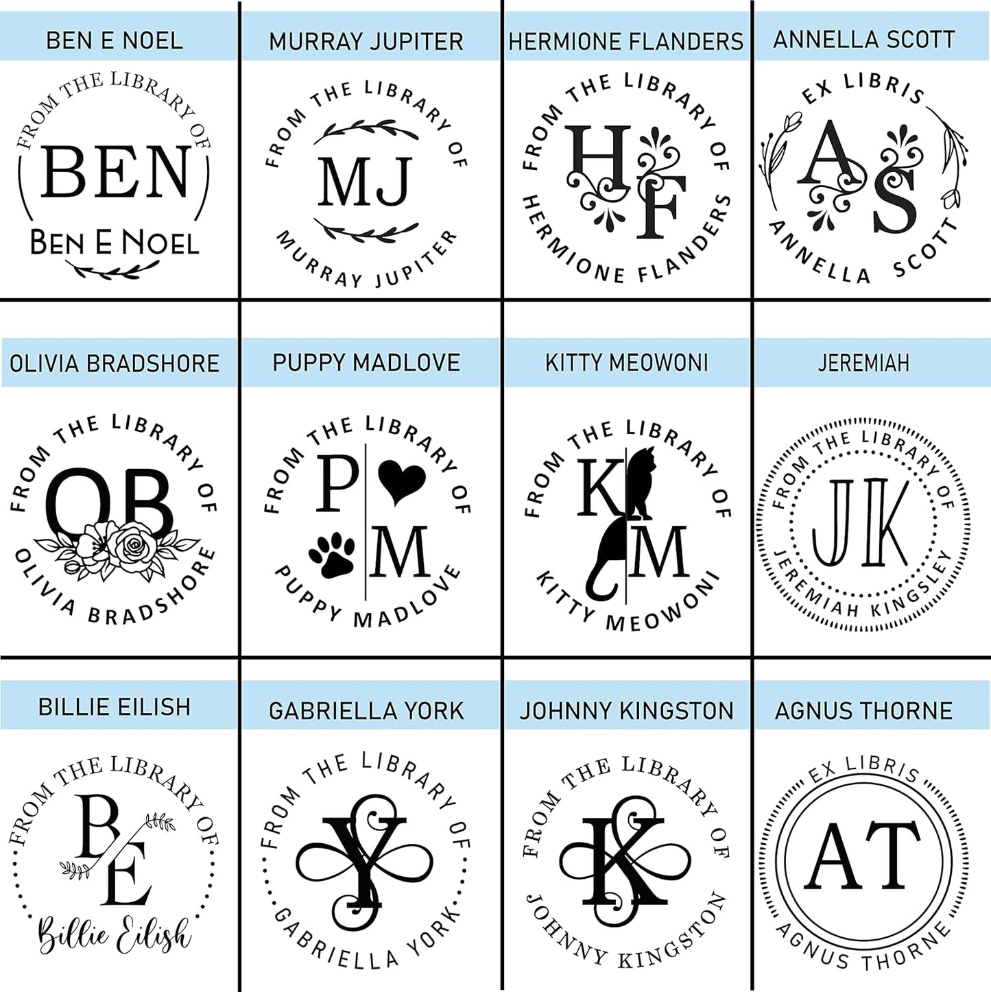 Personal Book Embosser Custom Stamp Seal, from The Library of Gift Ex Libris, Floral and Monogram Designs