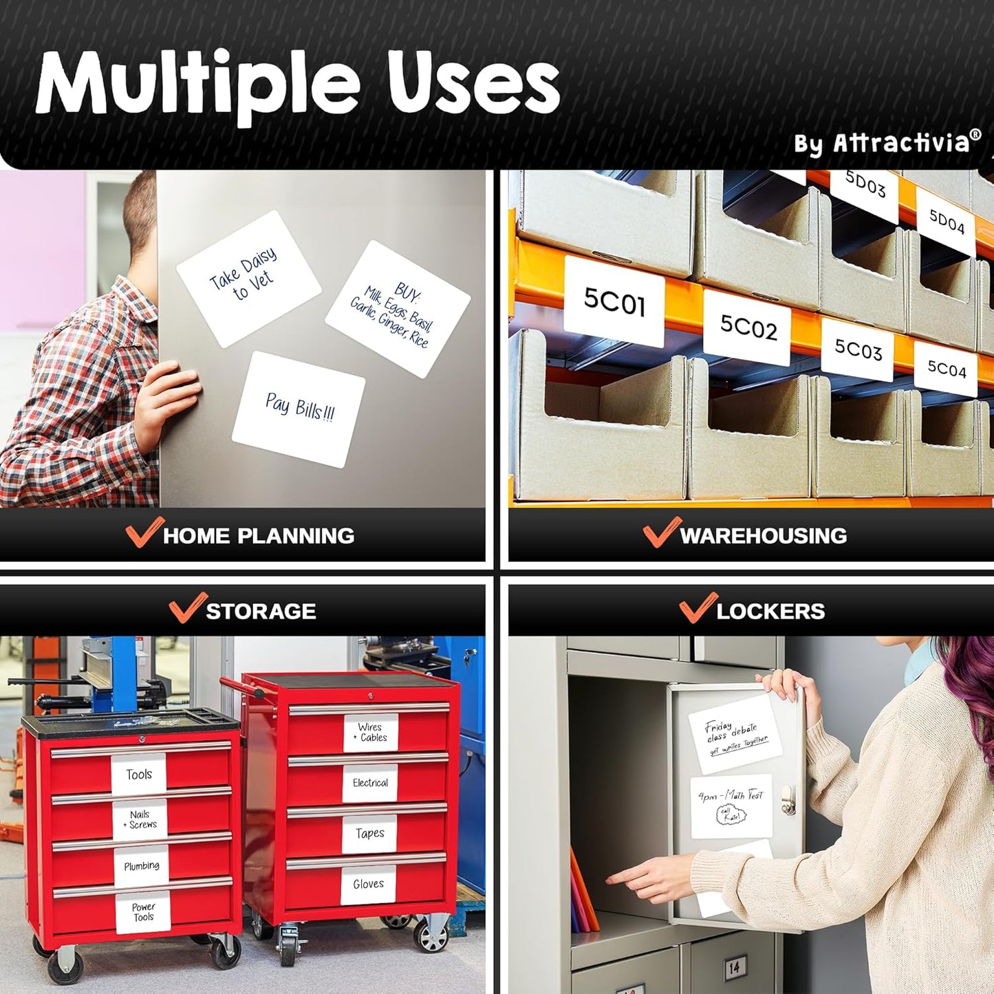 Dry Erase Magnetic Labels 7.3 x 5.6 in, Dry Erase Magnets, 20-Pack, White Erasable Write-On All-Purpose Labels, for Office, Education, Home, Whiteboard