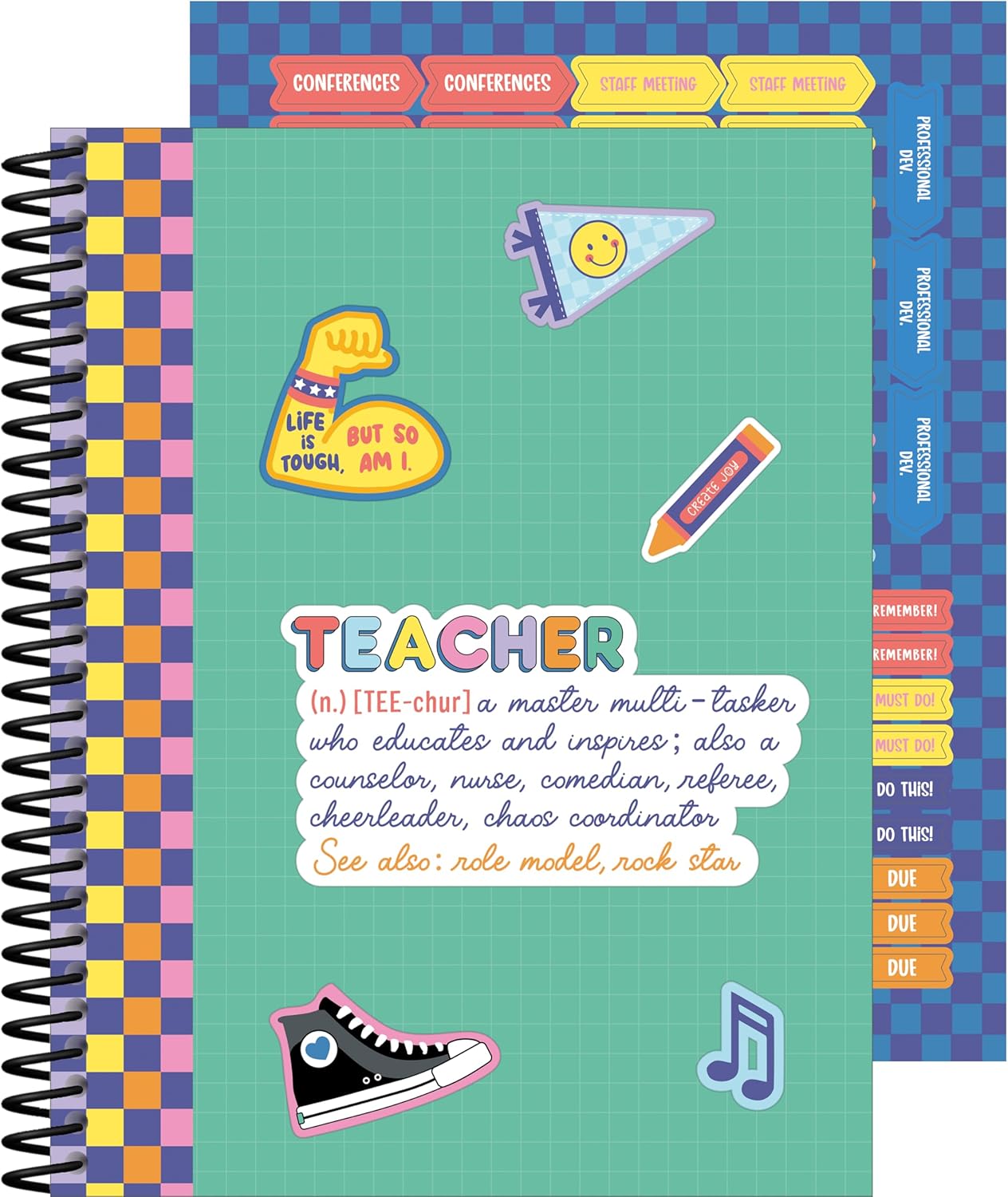 Carson Dellosa We Stick Together Teacher Planner 2025-2026, Undated 8" x 11" Lesson Plan Book With Retro Stickers, Class Schedule, Weekly Calendar, Homeschool and School Supplies, Classroom Must Haves