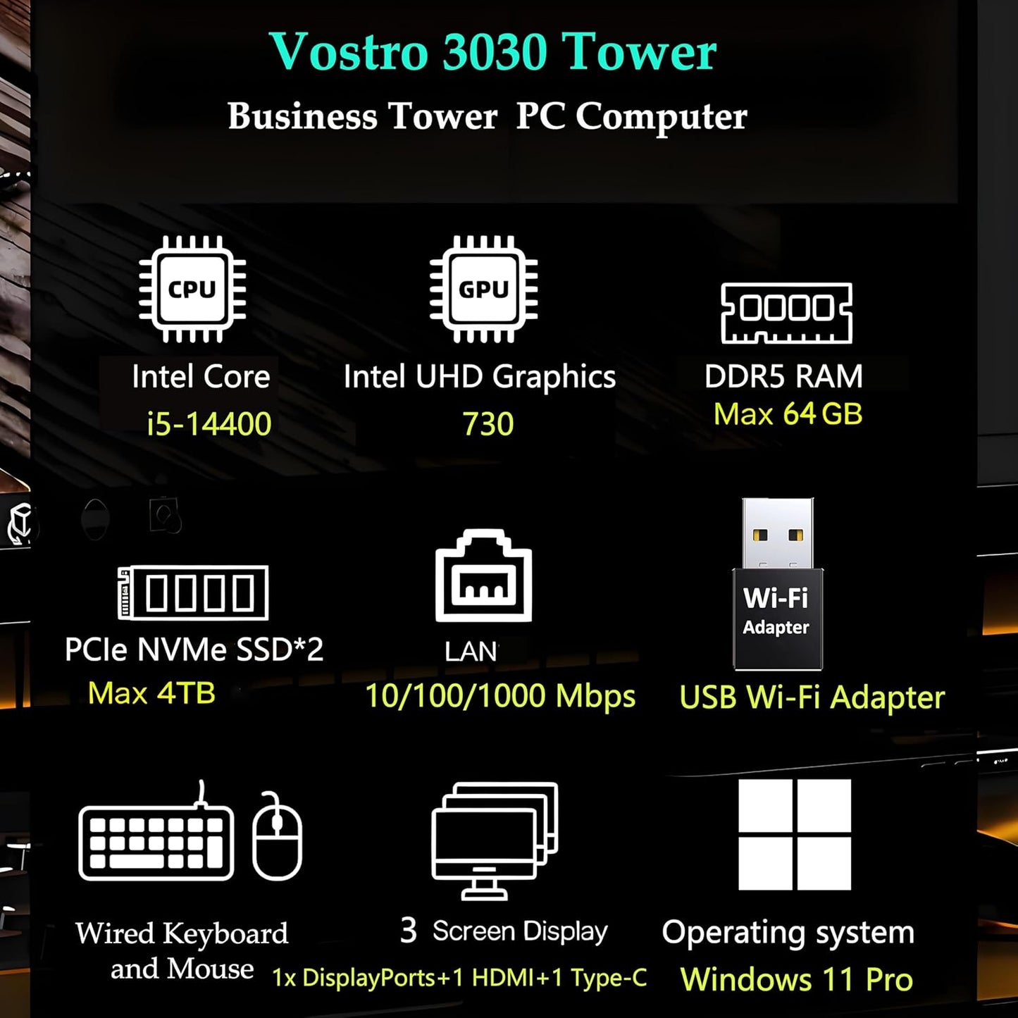 Dell Desktop Computers Tower PC for Home Business Student, 14th Gen Intel Core i5-14400 (Beat i7-13620H), 32GB DDR5 RAM, 1TB PCIe SSD, WiFi Adapter, DisplayPort, HDMI, Type-C, Windows 11 Pro