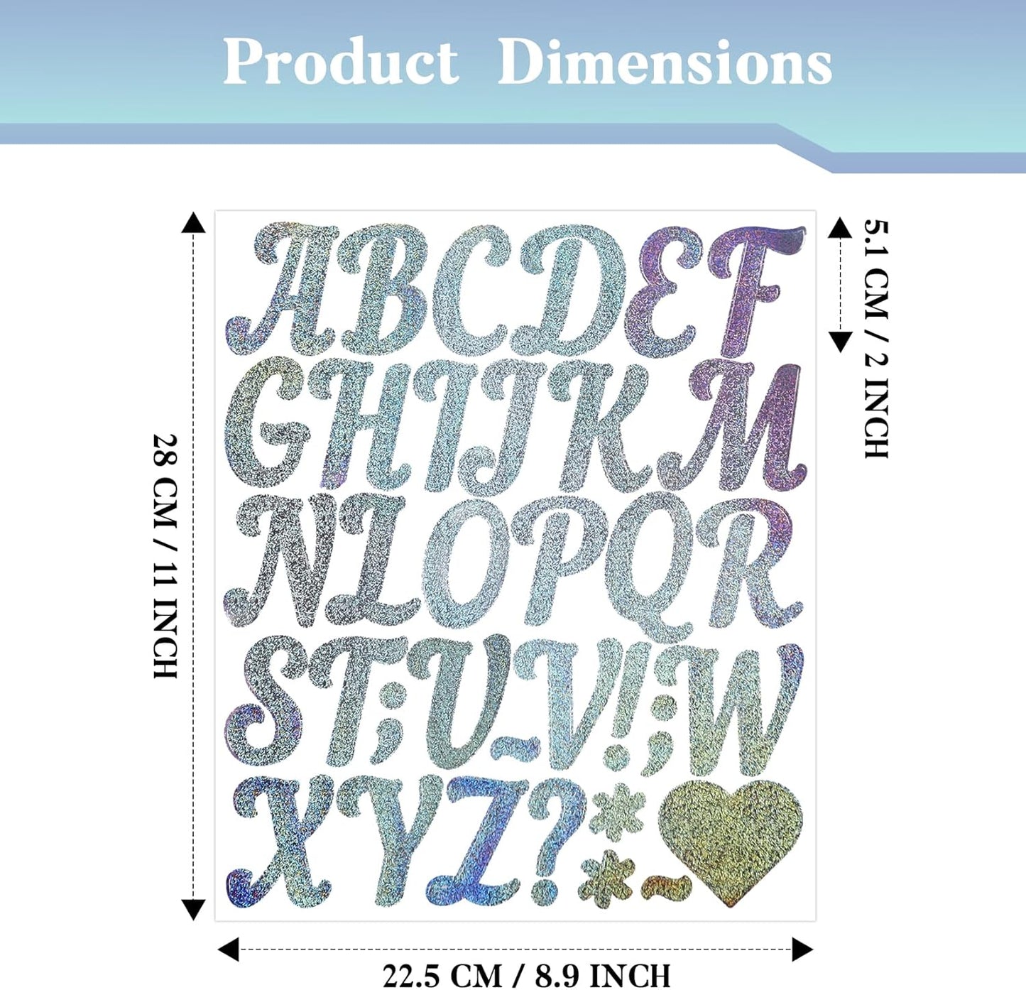 Glitter Letter Stickers,10 Sheets 2 Inches Self-Adhesive Vinyl Letters Alphabet Sticker Decals for Scrapbook,Door,Mailbox,Bulletins Boards - Silver