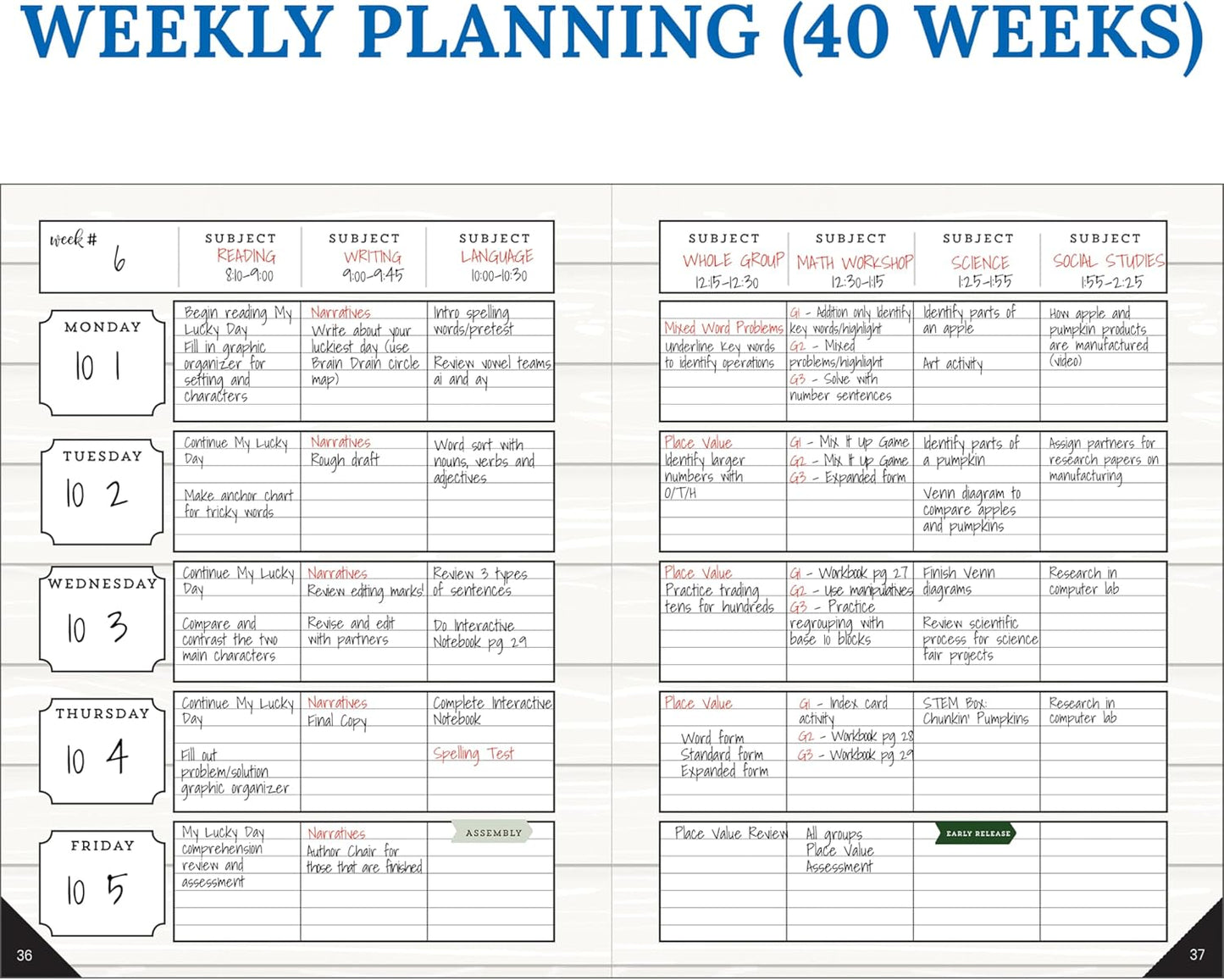 Carson Dellosa Modern Farmhouse Teacher Planner 2025-2026, Undated 8" x 11" Lesson Plan Book With Stickers, Class Schedule, and Weekly Calendar School Supplies, Homeschool and Classroom Must Haves