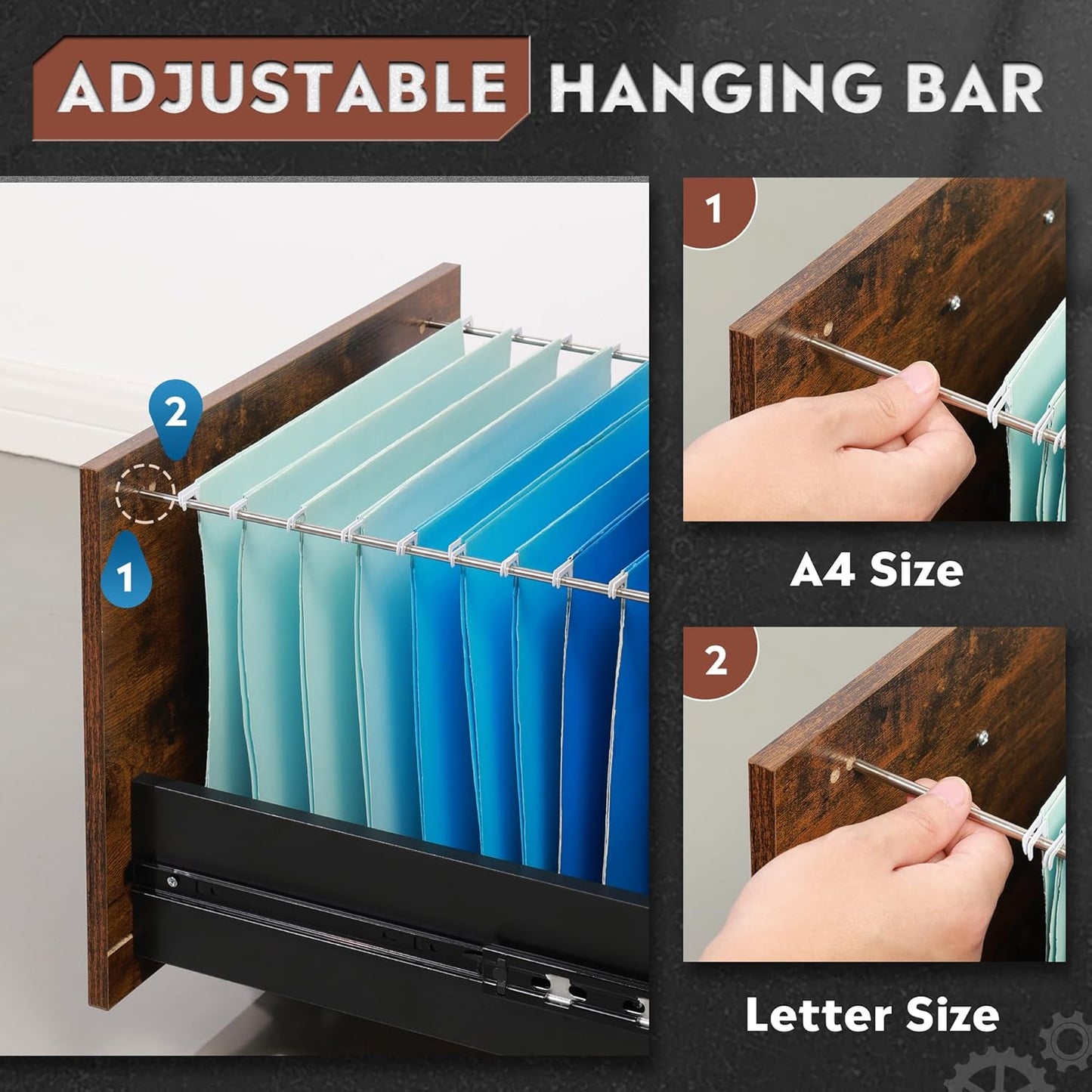 DEVAISE 3 Drawer Wood Mobile File Cabinet, Rolling Filing Cabinet for Letter/A4 Size, Rustic Brown