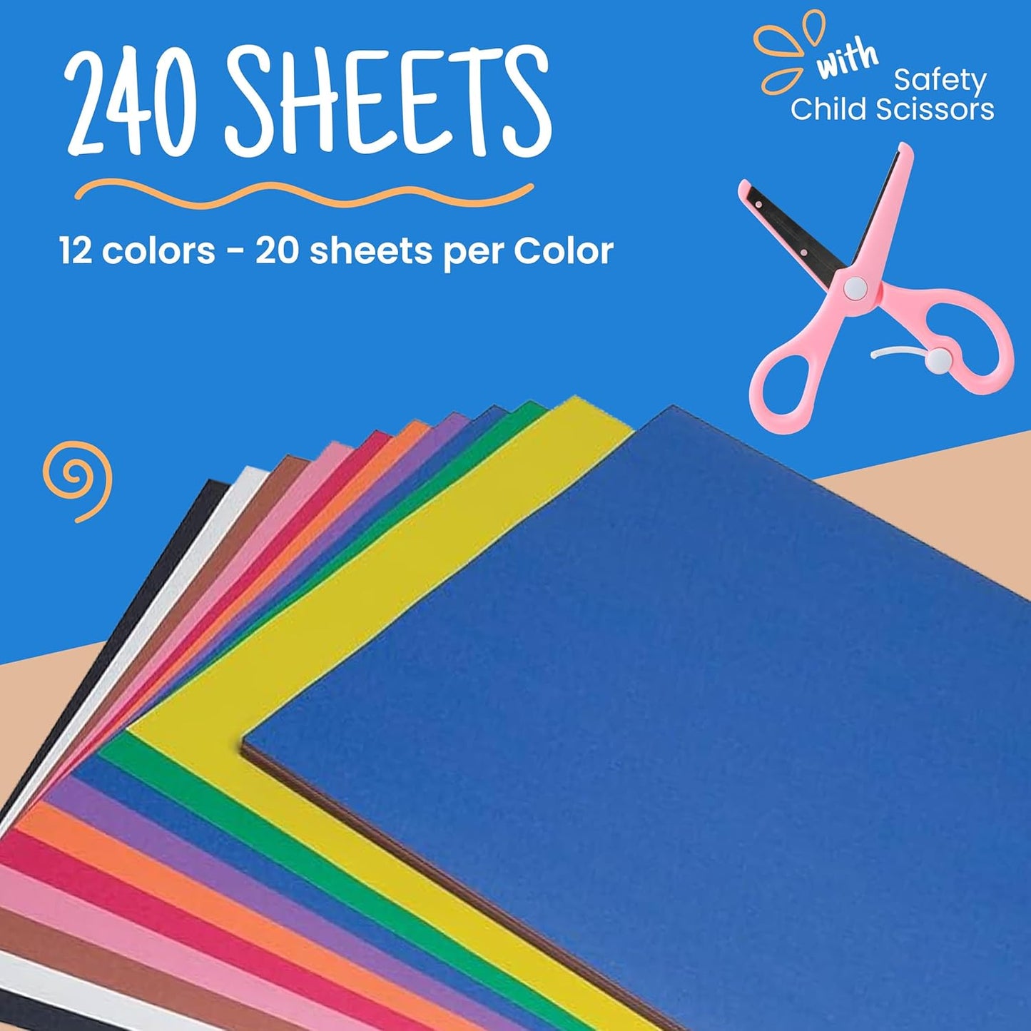 Craftzilla Arts and Crafts Kit for Kids – 11 Colored Masking Tape Rolls, 240 Sheets Construction Paper Assorterd Colors, Kid-Safe Scissors – All-in-One Kids Art Supplies Set - Arts and Craft Supplies