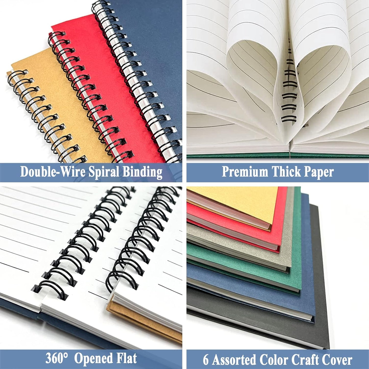 GINMLYDA 12Pack Small Spiral Notebook A5, 8.25x5.5” 120 Lined Pages Wide Ruled Spiral Journal Bulk Blank Kraft Cover Spiral Bound Notebook & Writing Pads for Home Office Meeting Work Note Taking