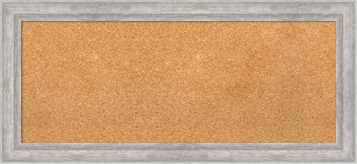 Amanti Art Natural Cork Board for Wall, 15x33 Vision Board with Silver Wood Frame, Medium Corkboard Office Decor for Home Organization, Modern Contemporary Corkboard Pinboard to display items for home