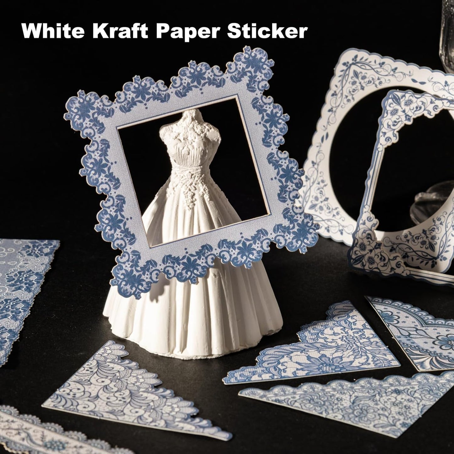 90PCS Vintage Lace Frame Stickers, Retro Scrapbook Stickers with Elegant Borders for Journaling, Junk Journal, DIY Crafts, Planner Decoration