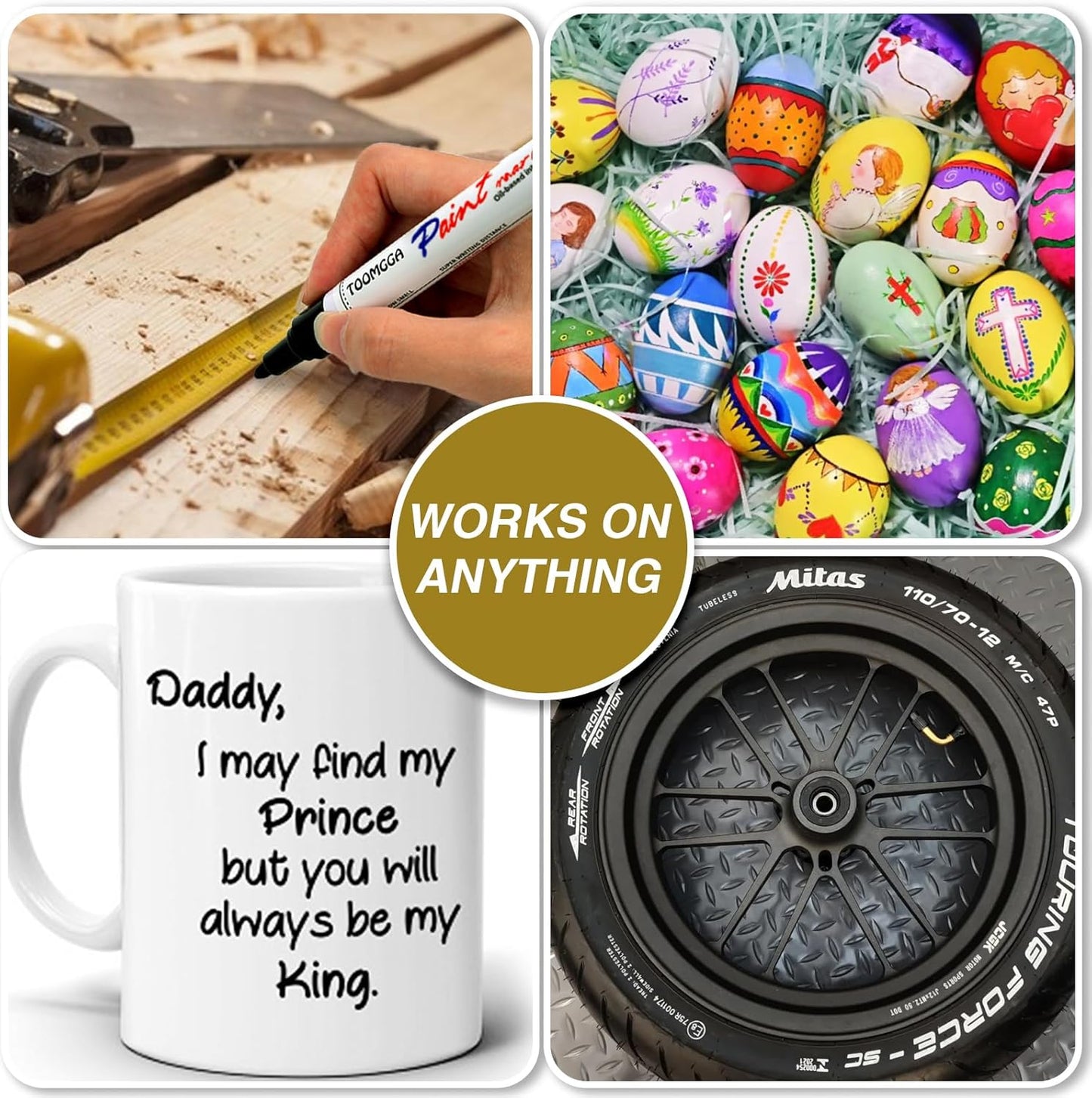 Black Paint Pens Permanent Paint Markers - 8 Pack Oil Based Marking Pens, Medium Point, Quick Drying and Waterproof Pens for Rock Painting Car Tyre Metal, Plastic, Canvas, Wood