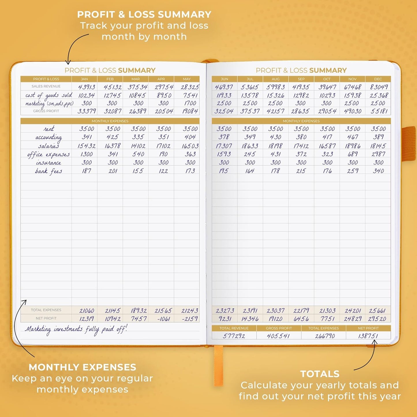 Clever Fox Income & Expense Tracker – Accounting & Bookkeeping Ledger Book for Small Business – 1-Year Record Notebook, A5 (Amber Yellow)