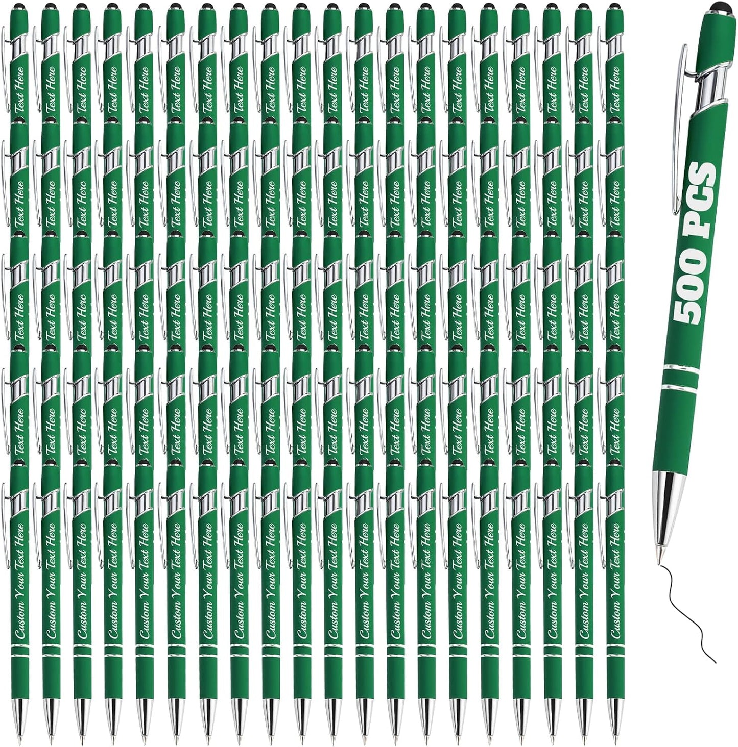 Personalized Pens Bulk 500 with Name Custom Engraving Ballpoint Pens with Stylus Tip Customized Smooth Writing Pens Personalized Gifts for Anniversary Birthday or Graduation(Dark Green,Black Ink)