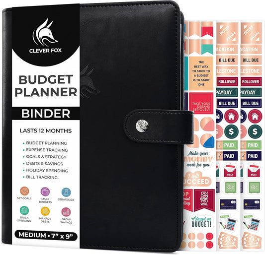 Clever Fox Budget Planner Binder – Monthly Financial Organizer Book with Pockets, Bill Tracker, Expense Tracker & Cash Envelopes – Undated Finance Journal for Budgeting – 7″ x 9″ (Black)