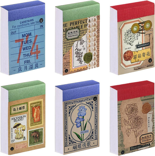 6 Sets 300 Pcs Washi Stickers Book, Vintage Aesthetic Sticker Set for Journaling Scrapbook Decoration Bullet Journal,Stamps Flowers Ticket Theme Stickers for Art Diary Craft Planner