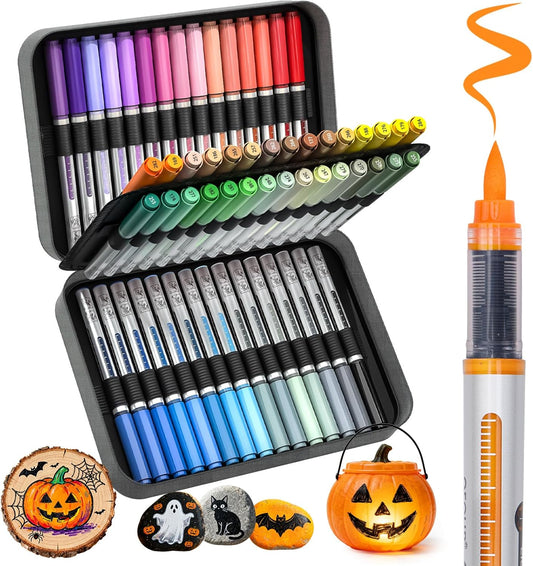 60 Colors Acrylic Markers, Acrylic Paint Markers with Canvas Bag, Water-Based No-Bleed Paint Pens with Automatic Ink Control, Waterproof Brush Tip Pens for Rock, Egg, Glass, Wood, Fabric and DIY