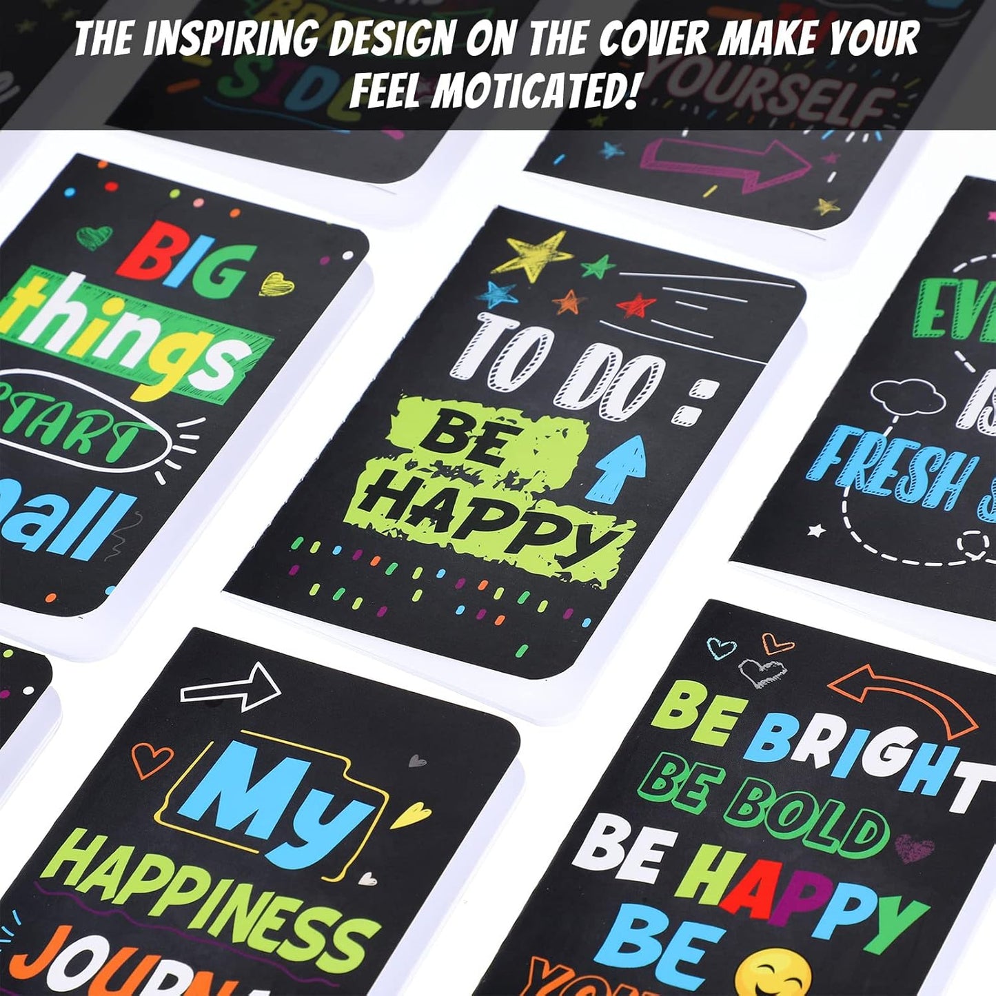 Cinrobiye 24 Pcs Mini Colorful Notebooks, Funny Motivational Journals Notepads Inspirational Notepads Small Pocket Notebook for Kids Teacher School Office Gift Bulk Prizes Travel Supplies (Black)