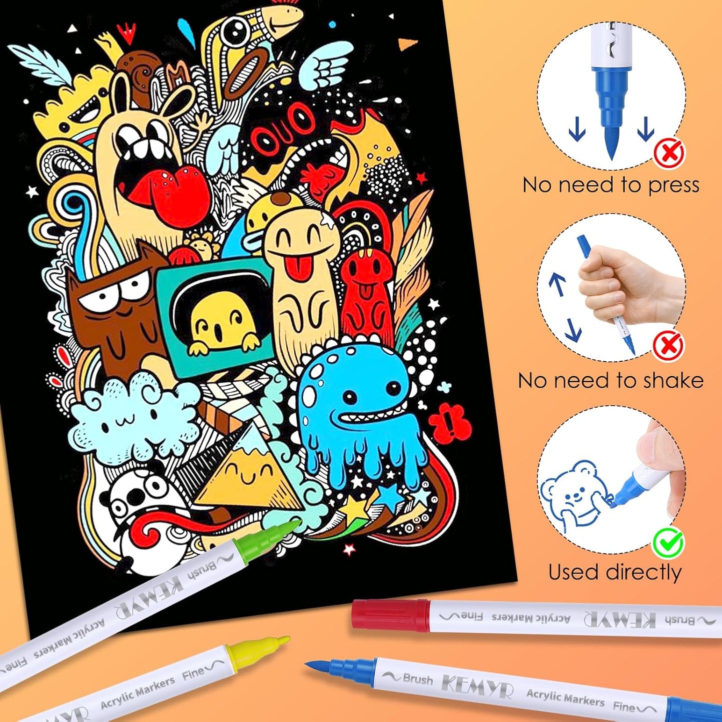 48 Colors Brush & Fine Tip Acrylic Paint Pens, Dual Tip Acrylic Paint Markers for Paper, Wood, Canvas, Stone, Rock, Glass, Fabric, DIY, Ceramic, Art Supplies for Kids and Adults Drawing