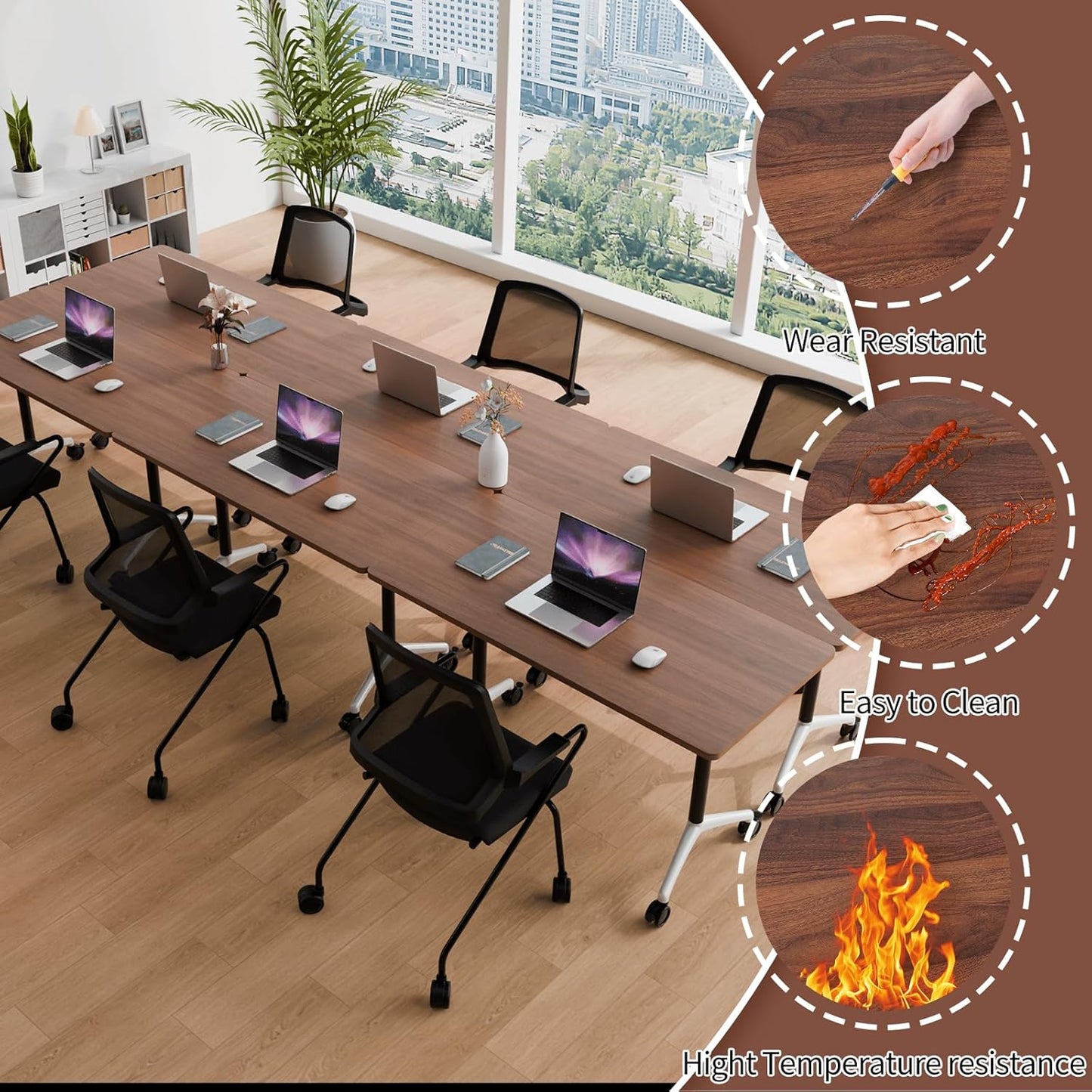 Conference Room Table with Flip-Top Design for Dynamic Meetings, Business Table Computer Desk with Heavy-Duty Frame,Foldable Seminar Meeting Tables for Home Office (4, A, 55.1IN)