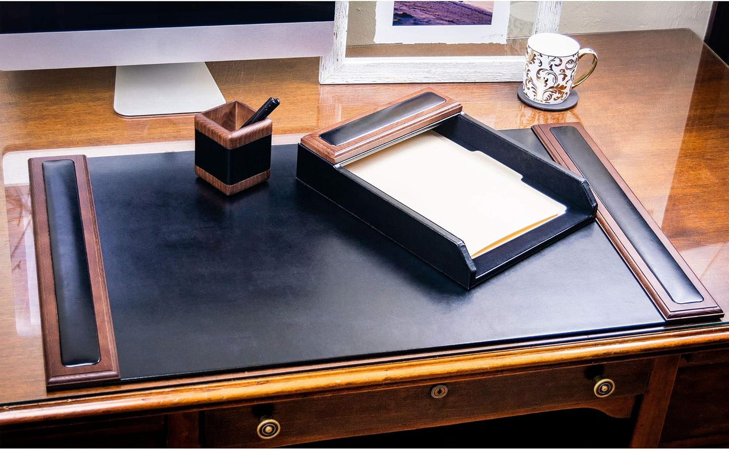 Dacasso Walnut and Leather Desk Set, 3-Piece